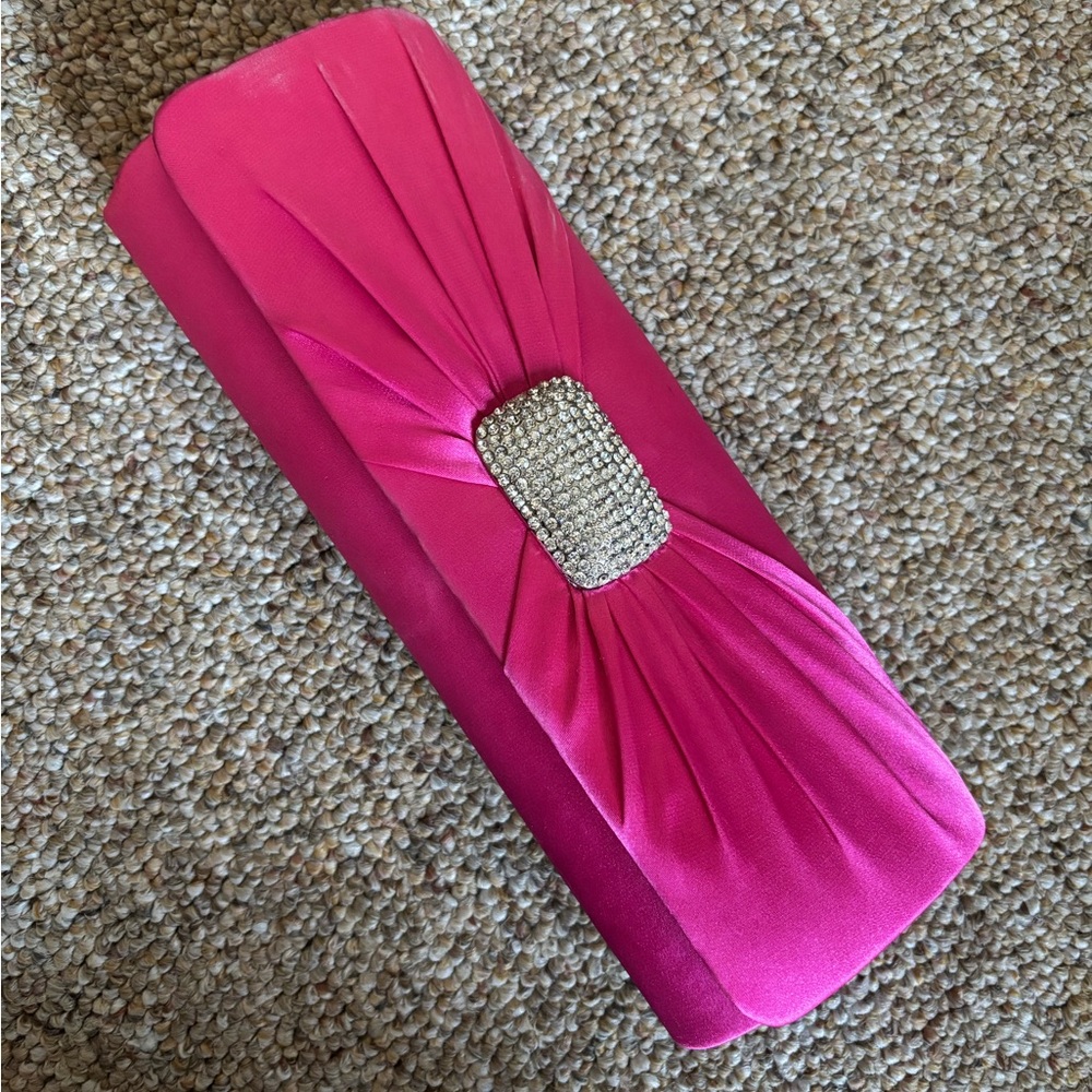 Elegant Satin Pink Clutch with Rhinestone Accent